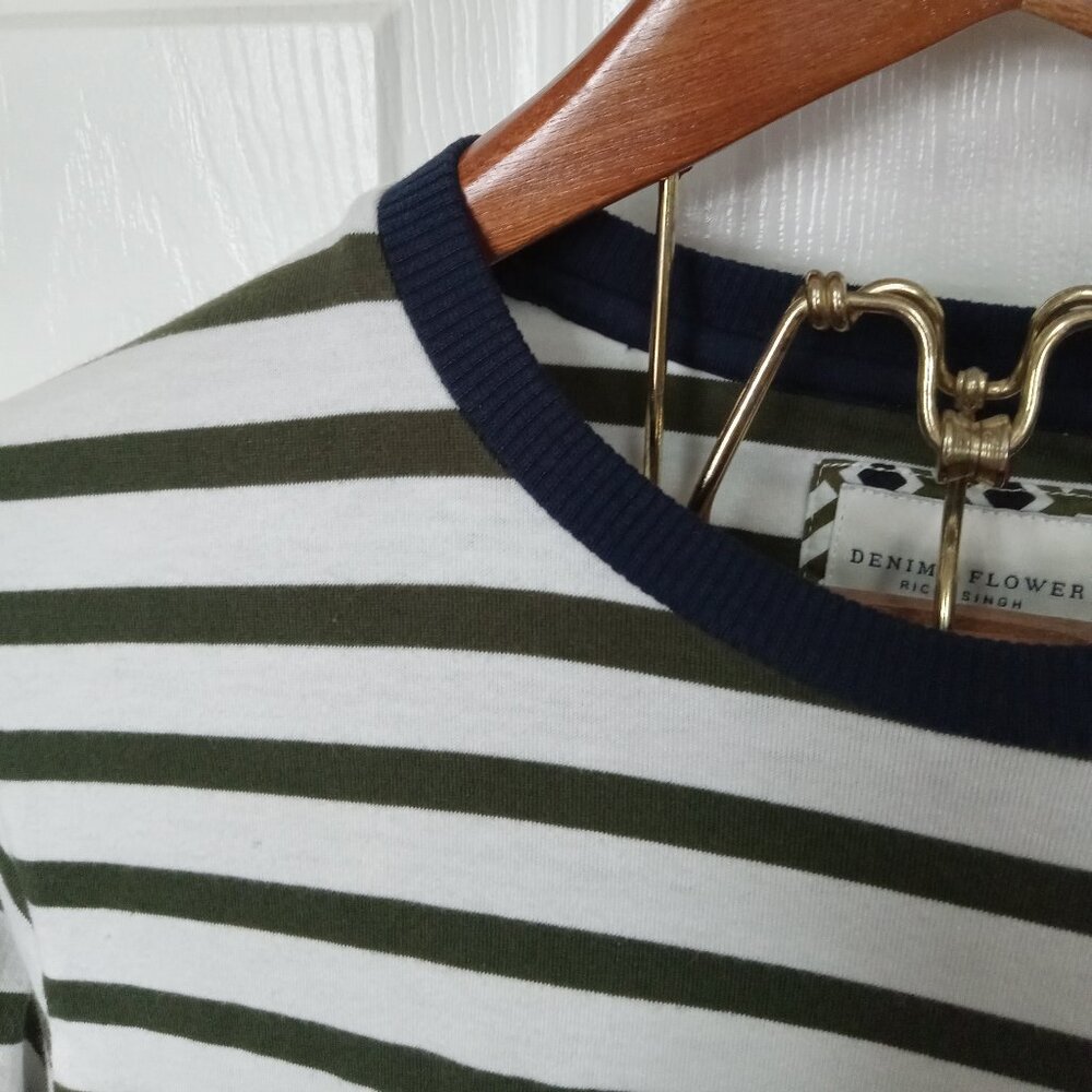 Very Soft Dark Green, White & Navy Long Sleeve Tee